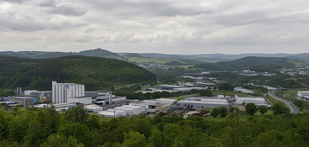 Industrieregion in gruenen Huegeln in Suedwestfalen